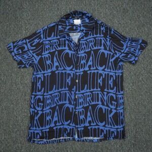 KSUBI Shirt Men Medium Blue Black Short Sleeve Viscose Bring Back Life‎